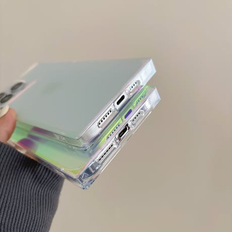 スクエア iPhone15pro/15promaxケース 光によって変色 iPhone14/13proケース キラキラ オシャレ[M4419]