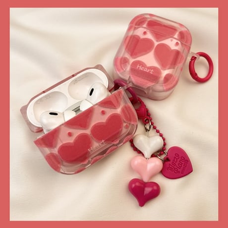 ピンクハート柄 AirPods Pro 3ケース グラデーション Airpods 4/3ケース  Airpods Pro 2/Pro 1カバー  キーホルダ付 可愛い 女子に人気[M5991]