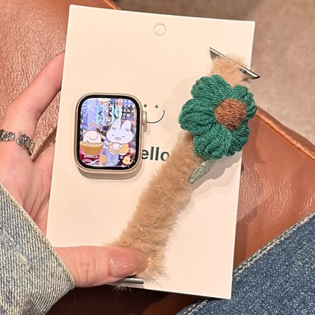 ふわふわ ニット花 Apple watchバンド 暖かい アップルウォッチベルト Ultra3 series11 10 98 7 6 SE3 SE2  秋冬ファッション[M5770]