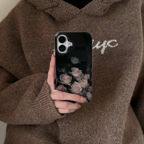 キラキラ薔薇柄 iphone16/16proケース  おしゃれ シック iphone15pro/14/13ケース 存在感抜群  [M4978]