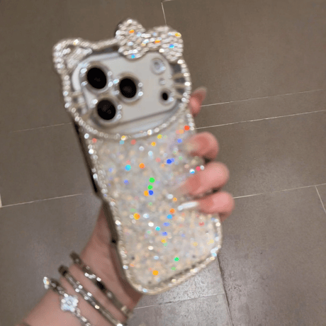 ジュエリーリボン iPhone17/17Proケース キラキラグリッター iPhone16Pro/15Promax きれいめコーデ iPhone13/12Pro 女子力高い [M4879]