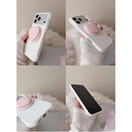 ピンクハートグリップ iPhone17/17Proケース MagSafe対応 iPhone16Pro/15/14ケース 耐衝撃 シンプル 高級感 [M6088]
