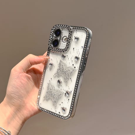 ダイヤデコ iPhone16pro/17ケース 蝶々 ジュエリー iPhone15pro/14/13promaxカバー 可愛い 大人ガーリーに人気[M5563]