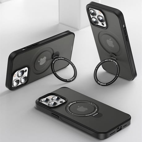iPhone16Pro/15ProMaxケース MagSafeリングスタンド付き 指紋防止 耐衝撃 多機能便利 14/13/12pro[M3538]