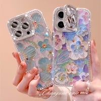 ジュエリーカメラカバースタンド iPhone17/16Proケース 油絵花柄 iPhone15pro/14/13カバー 綺麗 多機能便利[M5586]