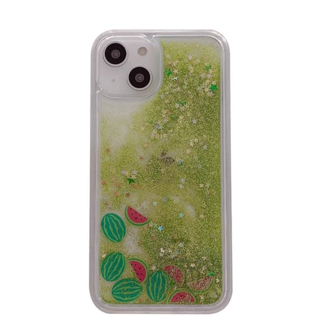 流れるグリッター/スイカ/アボカド iPhone14/13miniケース 液体 キラキラアイフォン12mini/11pro/SE3カバー 面白い お揃い 頑丈 夏に人気  [M3323]