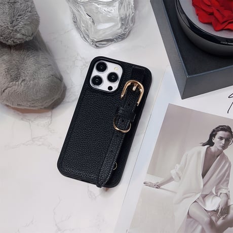 iPhone15/15proケース レザー ベルト付き シック iphone14/12/13カバー ファッション 便利[M3511]