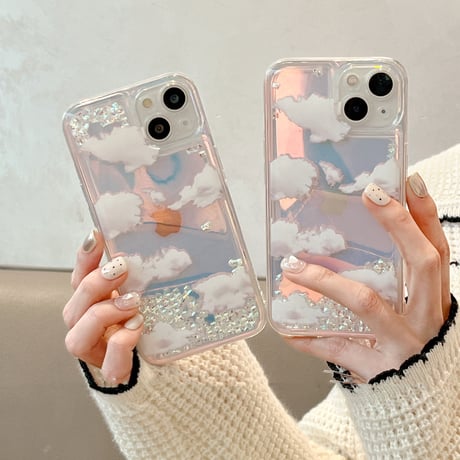 曇り空 iPhone13/14proケース 動くグリッター入り iPhone12/11/XSカバー キラキラオシャレ レーザー光る 夏に人気 プレゼント [M3186]