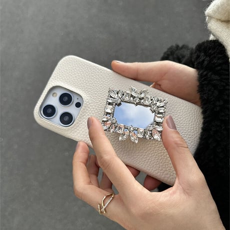 ダイヤモンドミラーグリップ iPhone14/14proレザーケース  シック オシャレアイフォン13/12/11スマホケース 実用 スタンド 高級感[M2625]