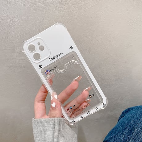 instagram風カード入れ付 iphone12/11promaxケース クリア iphonexr/SE2カバー 可愛い  カード／写真／メモを入れる M880