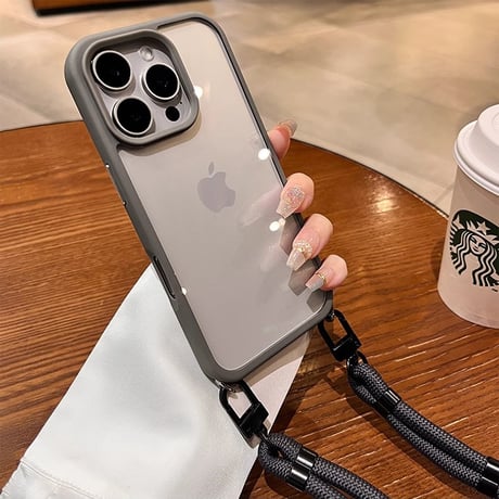 ショルダーストラップ付 iPhone16Pro/16ProMaxケース クリア iPhone15/14promax/13proカバー 便利 高級感[M4772]