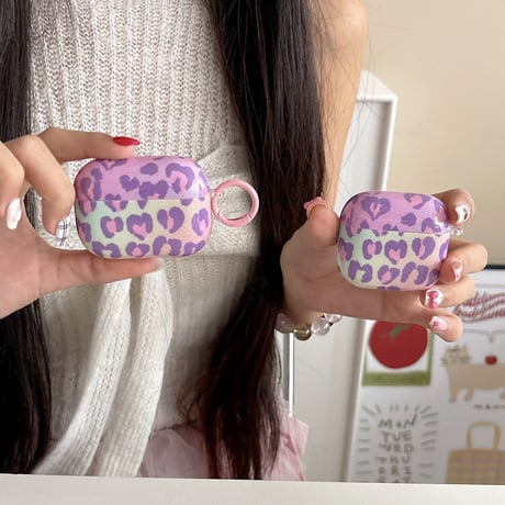 ヒョウ柄 Airpods4ケース パープル/ピンク AirpodsPro2ケース エアーポッズ3/2 かわいい リング付 Gift [M5585]