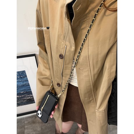 鏡カード入れ付 iPhone15/15Proケース ショルダーストラップ付 レザーiPhone14Pro/13proカバー シンプル 高品質 [M3719]