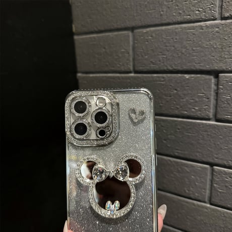 鏡付き iPhone16/16proケース スタンド付 iPhone15plus/14/13promaxカバー ジュエリーデコ 美しい かわいい [M5382]
