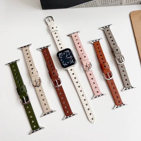 本革 Apple watchベルト 透かし彫り ハート アップルウォッチバンド Ultra series8 7 6 5 4  3 2 SE SE2 高品質高級感[M4885]
