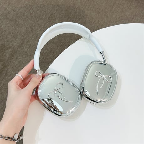 リボン AirPodsMaxケース 艶あり メッキ エアーポッズ マックス専用カバー シック 可愛い ギフトにおすすめ[M4552]