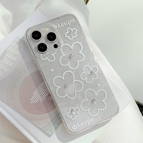 淡色系 花柄 iphone15/14/13proケース  キラキララメ入り iPhone12/11カバー 可愛い 女子力アップ[M4397]