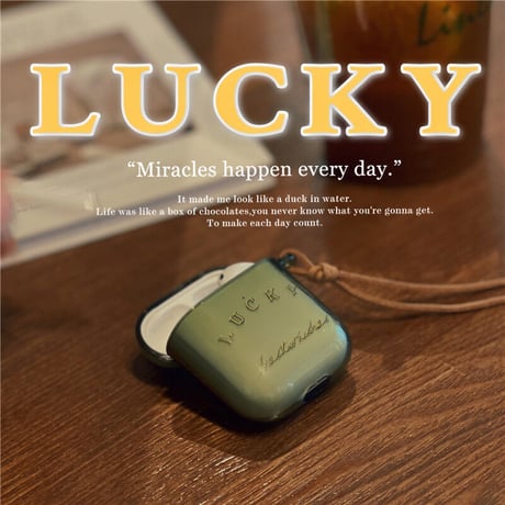 Lucky AirpodsPro第3世代ケース  透明 グリーン airpods4/3カバー  高級感 艶あり  ファッションM1471