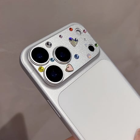 ダイヤとカラーハートデコ カメラ保護カバー 頑丈 iPhone17Pro iPhone17ProMax 贅沢 保護フィルム キラキラ おしゃれ きれい 耐衝撃[M6159]
