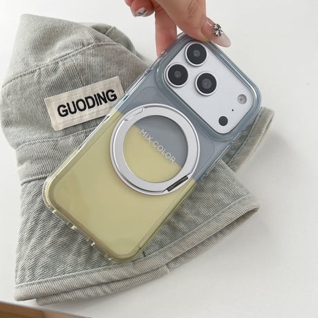 MagSafeリングスタンド iPhone17/17Proケース カラーブロッキング iPhone16Pro/15proProMaxケース 光沢感 多機能便利[M6527]