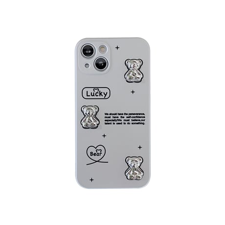 リボン付Bear iphone13/13proケース お揃い 銀色マット アイフォン11/12proカバー  可愛い 耐衝撃 指紋防止M1167