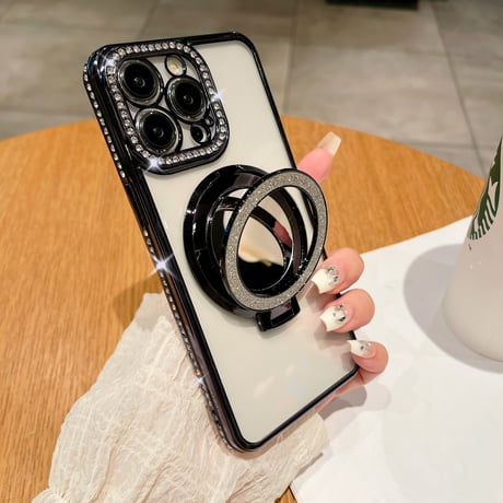 鏡MagSageリングスタンド iPhone15pro/15promaxケース ジュエリーキラキラiphone14/13/12proケース クリア コスパ最強[M4075]