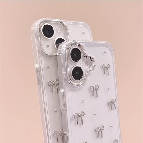 リボン iPhone16/16Proケース キラキラ クリア iPhone15pro/14/13Proカバー 女子力高い 大人可愛い[M4917]