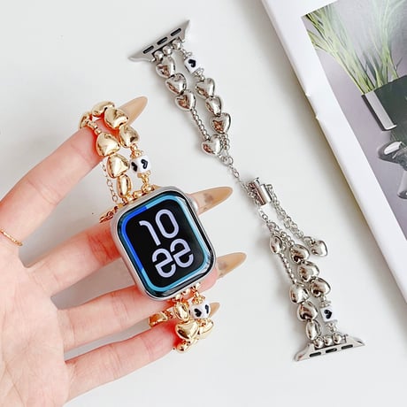 金属ハート Applewatch series10/9バンド オシャレ アップルウォッチseries 8 7 6 5 4 3 2 SE Ultra 艶感 高級感たっぷり[M5300]