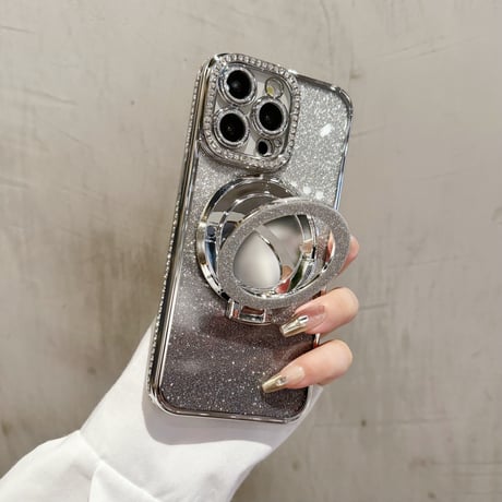 iPhone17/17Proケース 鏡付Magsafeリングスタンド iPhone16/15Proケース  ストーン  綺麗 多機能 コスパ最強[M3769]