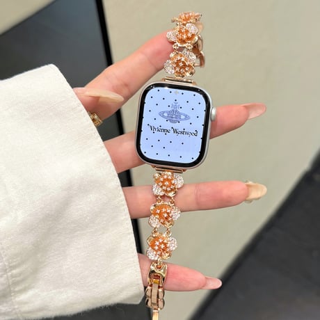 ダイヤ花  AppleWatchバンド キラキラ感たっぷり AppleWatchベルト Series 11/10/9/8 SE3/2  Ultra3/2/1 メタルリック 上品[M6467]