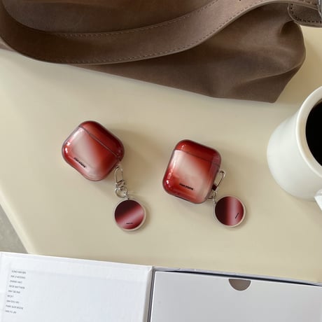 グラデーションカラー ワインレッド Airpods 4ケース ホルダー付 かわいい Airpods3/Pro2ケース airpodspro2カバー  シック ファッション[M5083]