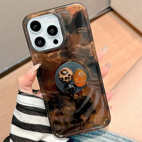 琥珀色 iPhone17Pro/16Proケース グリップ付 iPhone15promax/14/13カバー 高級感 暈し染めカラー [M5614]