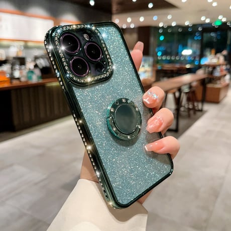 ジュエリー リング付きアイフォン14プロカバー ラメ入りシール付 iphone13pro/12/11proケース キラキラ オシャレ 実用 ガールズに超人気 [M2577]