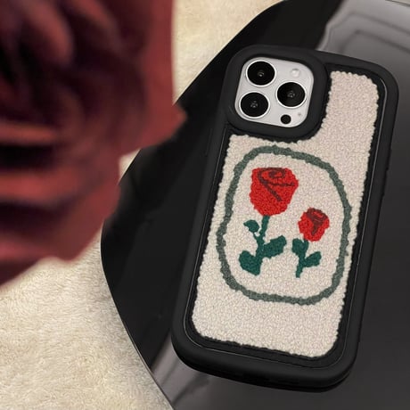 刺繡 薔薇柄 iphone14pro/14promaxケース  シック iphone13/12/11カバー  耐衝撃 高級感 頑丈[M2498]
