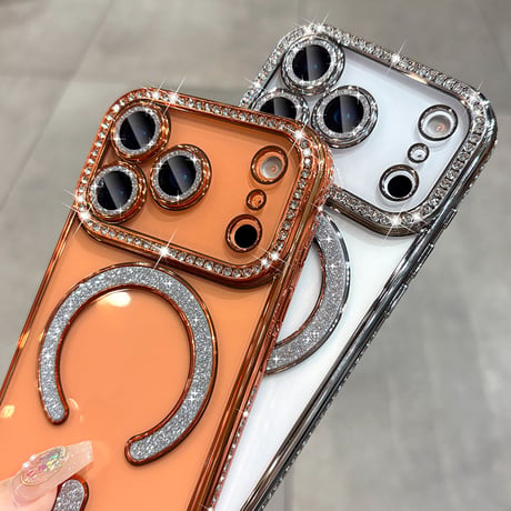 ジュエリー iPhone17Pro/17ケース Magsafe対応 iPhone17Air/17ProMaxケース レンズ保護フィルム付 キラキラライン 大人気 [M5637]