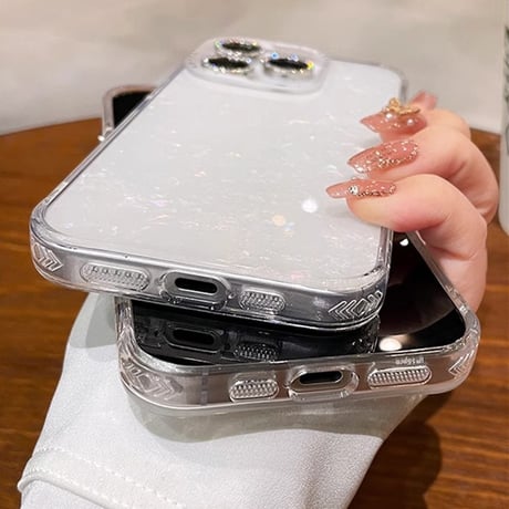 シェル風 iPhone15/15proケース ホワイトコーデ iPhone14promax/13pro/12ケース 半透明 高級感 [M4138]