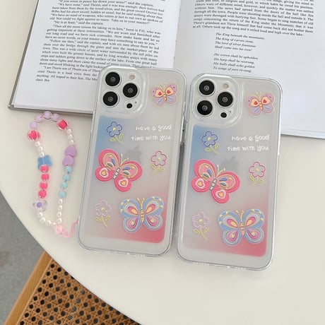 綺麗 蝶々 iphone13/12proカバー  オシャレストラップ付 アイフォン11/XRケース   可愛い  頑丈 ファッション [M1837]