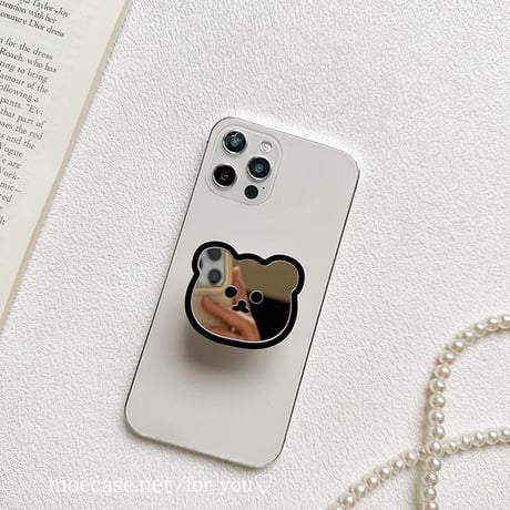 熊ちゃんミラースマホグリップ かわいい キラキラ グリップトーク  伸び縮み式 落下防止 卓上スタンド機能 ギフトにおすすめ[M3270]