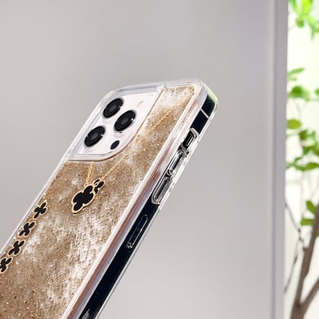 【iPhone15対応】動くグリッター iPhone14/13proケース 四葉のクローバー ネックレス かわいい  [M3471]