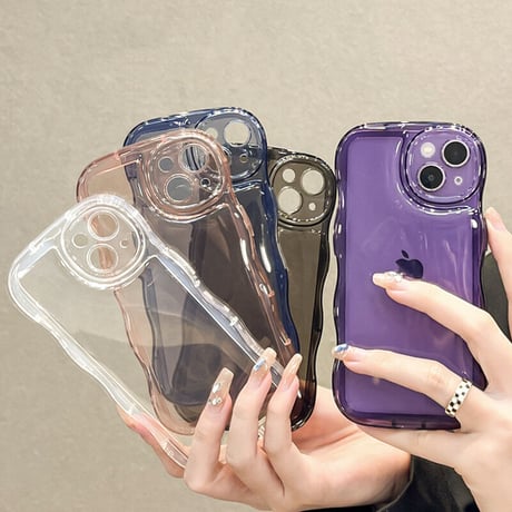 うねうね iPhone15/15proケース 高透明 ウェーブ型クリアケース 光沢 大人可愛い 落下防止[M3483]