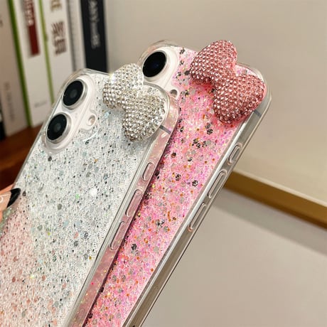 めっちゃ可愛い iPhone16/16Plusケース ダイヤリボン グリッター iPhone15pro/14/SEカバー 綺麗 キラキラ [M4860]