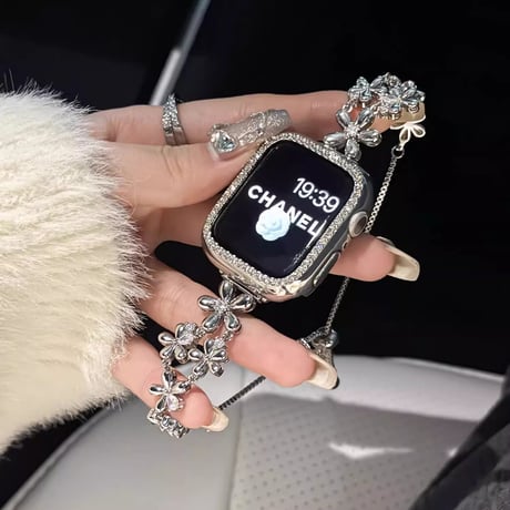 ダイヤ花 AppleWatchバンド 上品 Series11/10/9 Ultra series8 7 6 5  SE アップルウォッチベルト 大人ファッション おしゃれ[M6374]