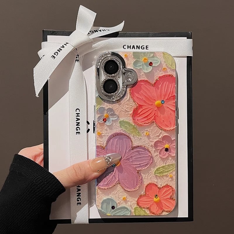 花柄 iPhone16/16Plusケース ダイヤレンズ枠 キラキラ iPhone15Pro/