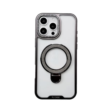 キラキラリングスタンド iPhone17Pro/16カバー ジュエリーデコ iPhone15promax/14proカバー メタルカラー 黄ばまない[M5571]
