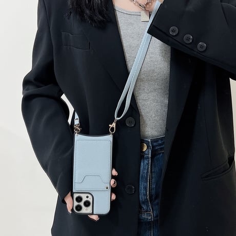 ICカード収納 ミラー iPhone14/14proケース 革製 ショルダー アイフォン13/12/SE3カバー シンプル風  実用 [M2283]