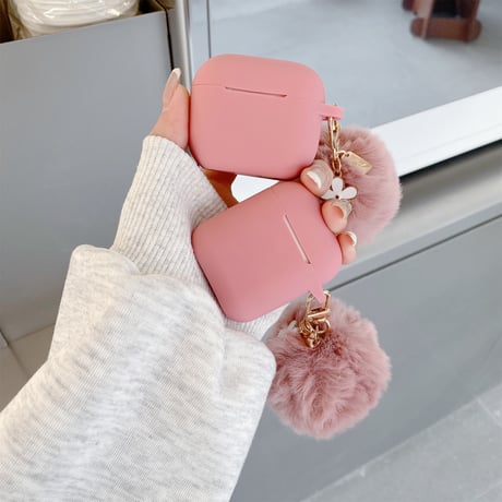 毛玉付 Airpods 4ケース ピンク 高品質シリコン Airpodspro2/proカバー Airpods3/2 充電口カバー付 可愛い[M4958]