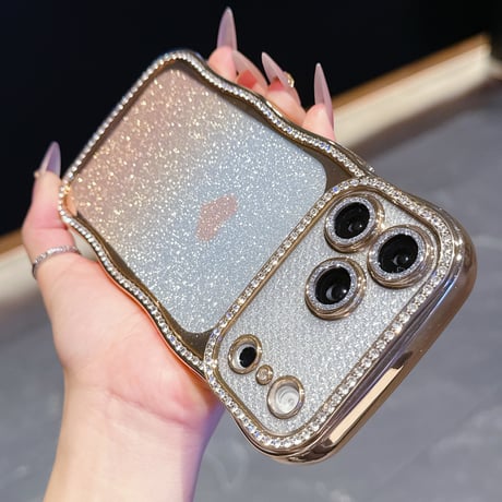 うねうねジュエリーライン iPhone17Pro/17ケース ハート柄 iPhone16/15ProMax/14ケース ラグジュアリー感 メタリックカラー レンズ保護[M6280]