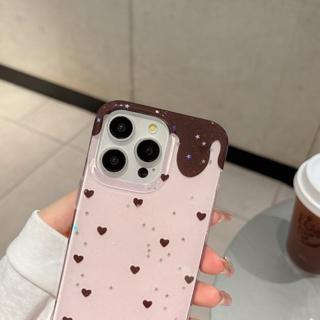 韓国風 iPhone16pro/16ケース ハート柄 ケーキグリップ iphone15pro/14/13proカバー 可愛い  夏人気品[M5402]