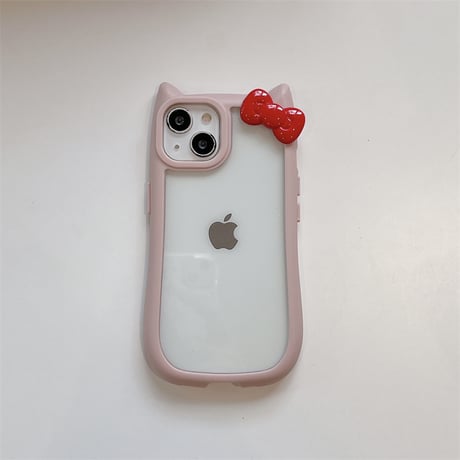 猫の耳 iPhone15/15proケース リボンデコ iphone14promax/13pro/12カバー 可愛い 黄ばまない[M4301]