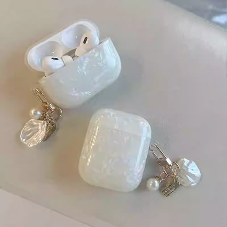 シェル Airpods4 カバー 光沢感 上品 airpodspro2ケース  パールストラップ/貝殻アクセサリー付  エアーポッズ3/pro1カバー  オシャレ 高級感[M4924]
